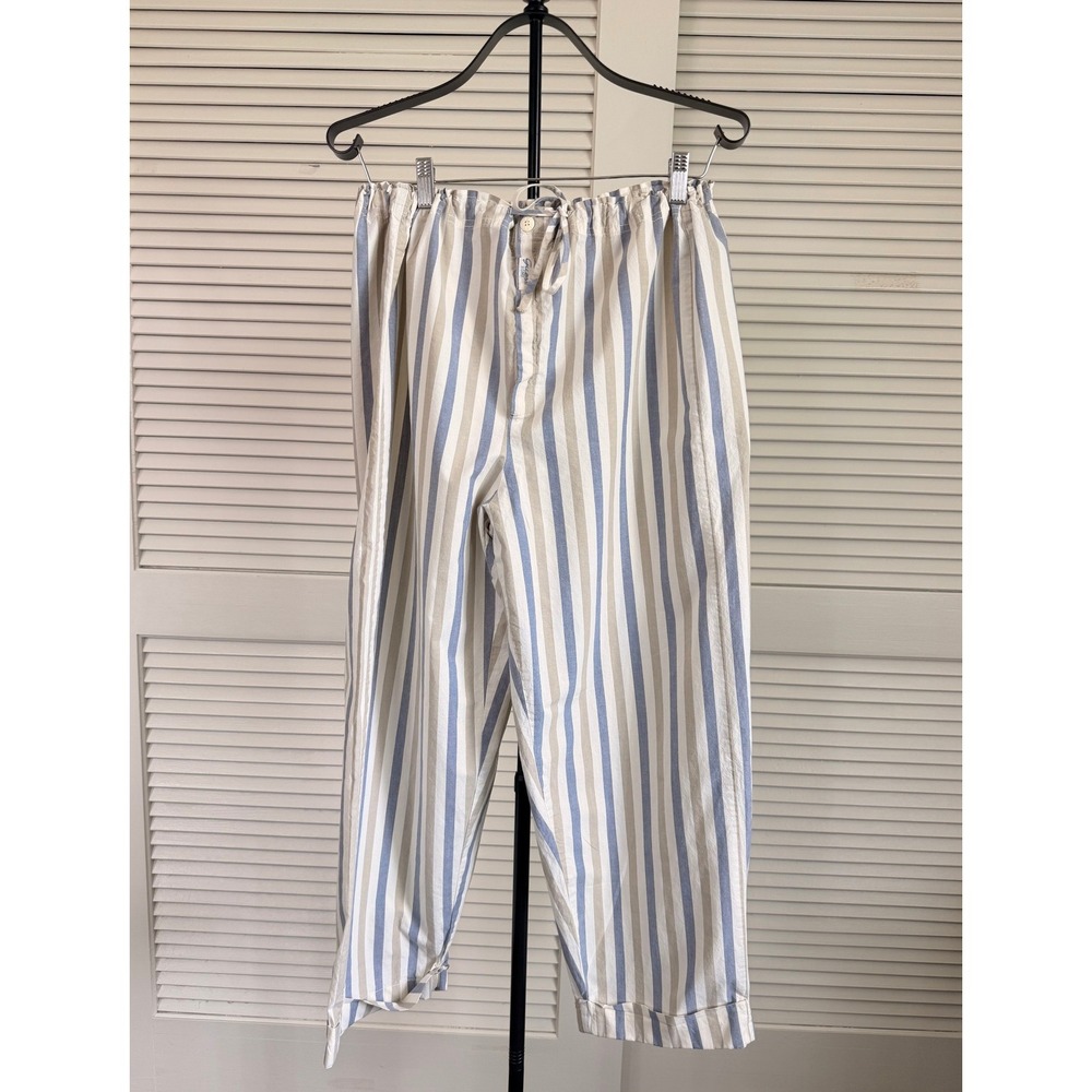 Vintage Guess Home Collection Striped Pajama Pants One Size Blue Tan Cotton USA